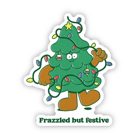 Frazzled But Festive Christmas Tree Sticker