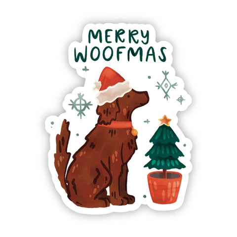"Merry Woofmas" Cute Dog Christmas Sticker