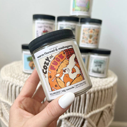 "Cozy as Fuck" warm flannel & mahogany -  Luxury Soy Candle